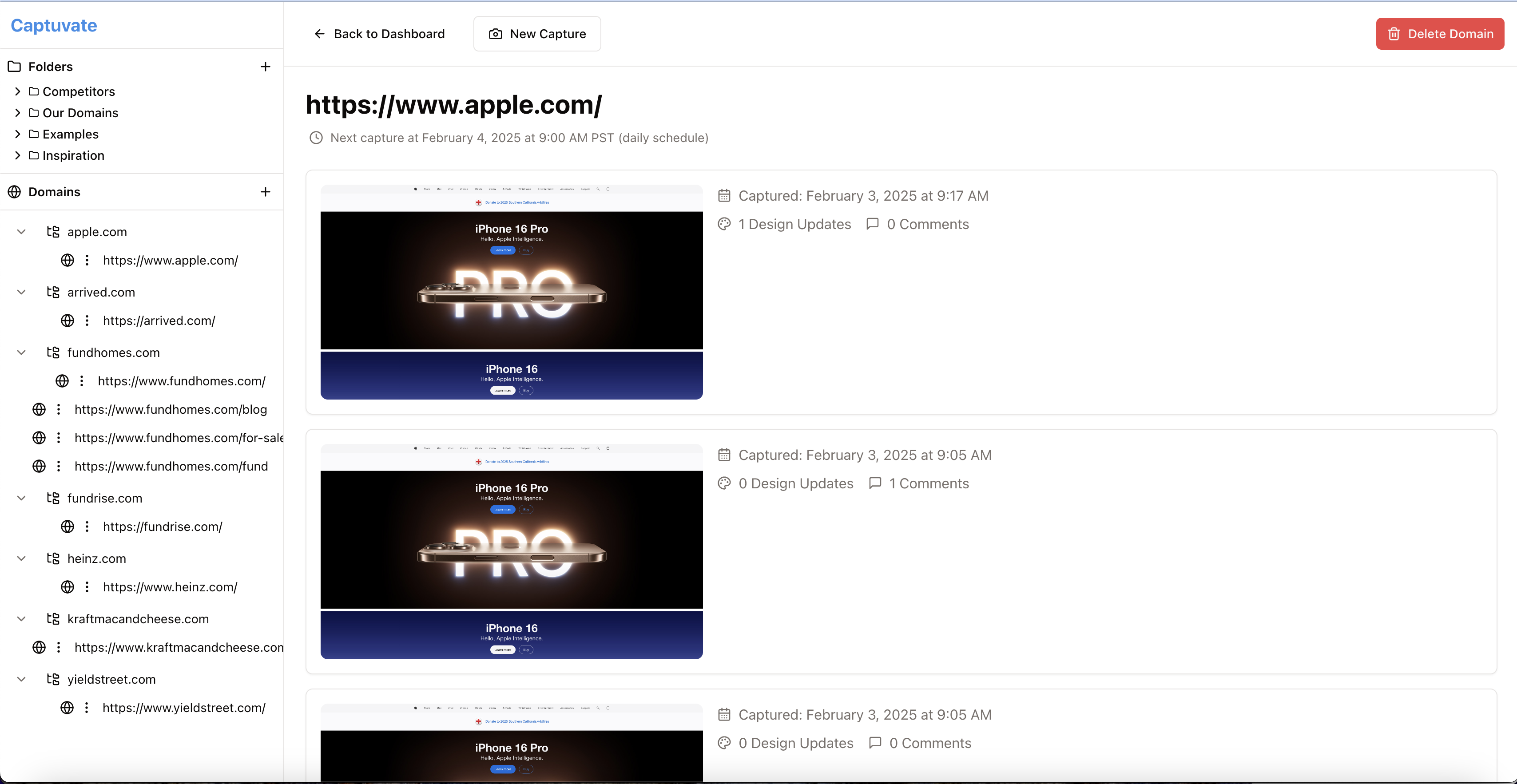 Scheduled capture interface